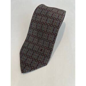 Vintage Celine Paris Men’s Silk Neck Tie Made in Spain Silver Red Gold SG